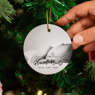 Modern Our First Christmas as grandparents photo Ceramic Ornament