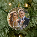 Modern Our First Christmas As Mr & Mrs Floral Ceramic Ornament<br><div class="desc">Modern Our First Christmas As Mr & Mrs Floral Ceramic Ornament</div>
