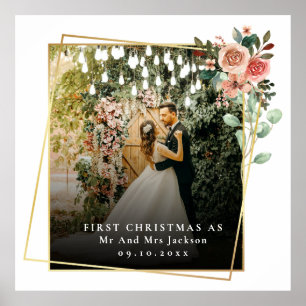 Modern Our First Christmas As Mr & Mrs Floral  Poster