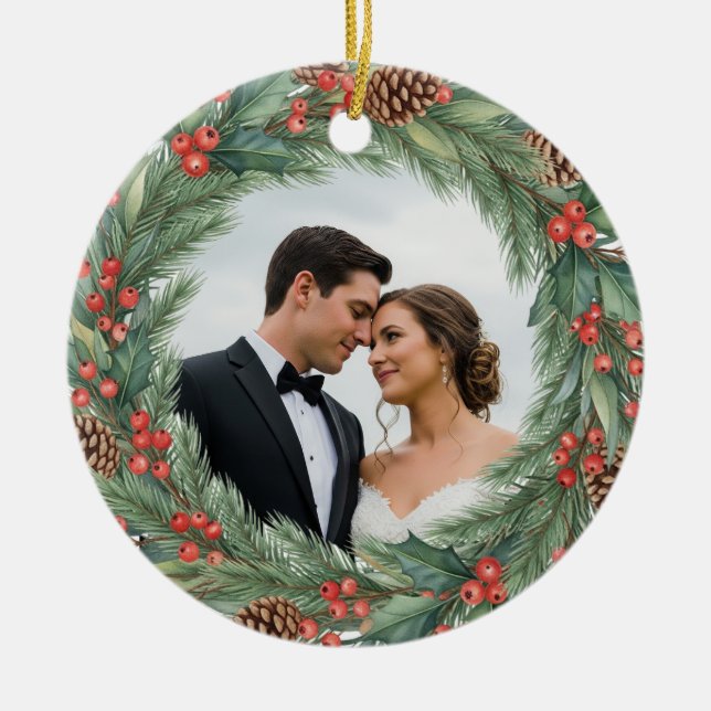 Modern Our First Christmas As Mr & Mrs Photo Ceramic Ornament (Front)
