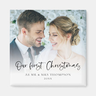 Modern Our First Christmas As Mr Mrs Photo Script Magnet