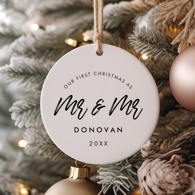 Modern Our First Christmas gay couple photo Ceramic Ornament (Creator Uploaded)