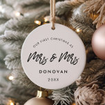 Modern Our First Christmas Lesbian Couple Photo Ceramic Ornament<br><div class="desc">A modern typography for this photo ornaments gifts. To customise with your favourite picture. You can also easily change the colour of the font to your liking.</div>