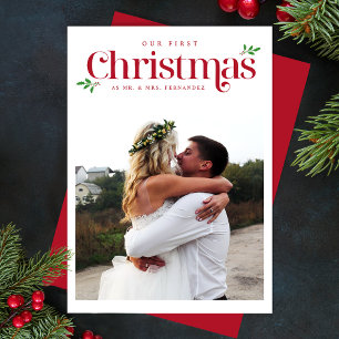 Modern Our First Christmas Newlywed Photo Holiday Card