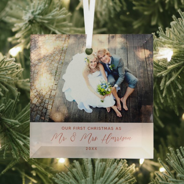 Modern Our First Christmas Photo Glass Tree Decoration (Insitu)