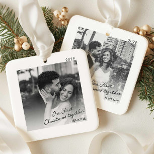 Modern Our First Christmas Together Photo Ornament