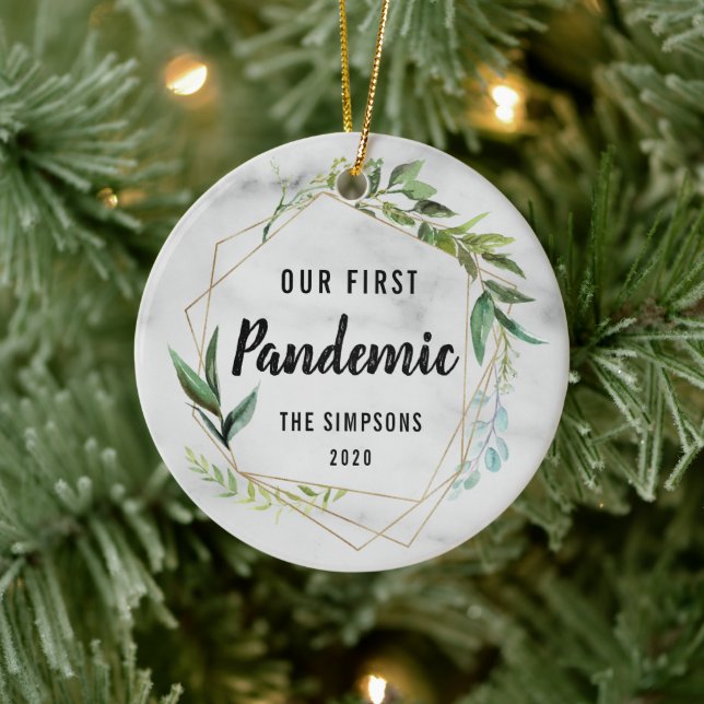 Modern Our First Pandemic Couple Photo Ceramic Ornament (Tree)