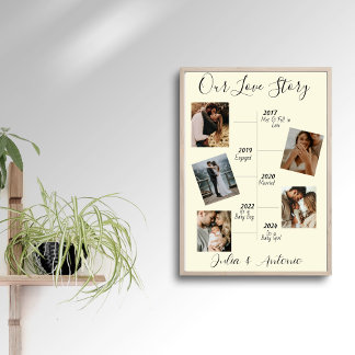 Modern Our Love Story 5 Couple Photo Collage Poster