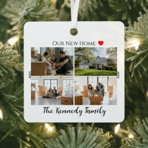 Modern Our New Home Custom Family 4 Photo Collage Metal Tree Decoration