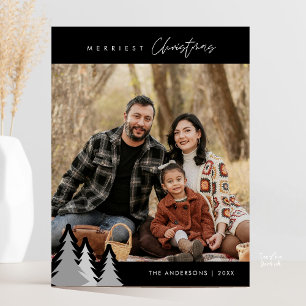 Modern Outdoor, Merriest Christmas Family Photo Postcard