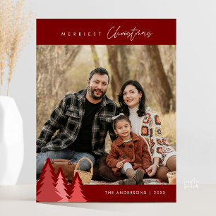 Modern Outdoor, Merriest Christmas Family Photo Postcard