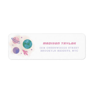 Modern Outer Space Galaxy Pink and Violet Planet Return Address Label