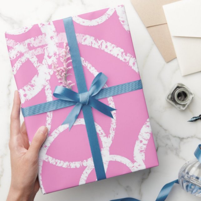 Modern Oval Circle Pink White Wrapping Paper (Creator Uploaded)