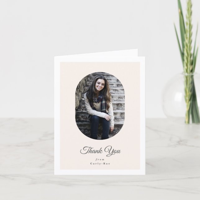 Modern Oval High School Photo Graduation Thank You Card (Front)