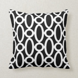 Modern Oval Links Pattern in Black and White Cushion