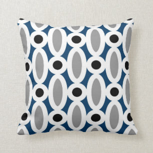 Modern Oval Links Pattern in Blue and Grey Cushion