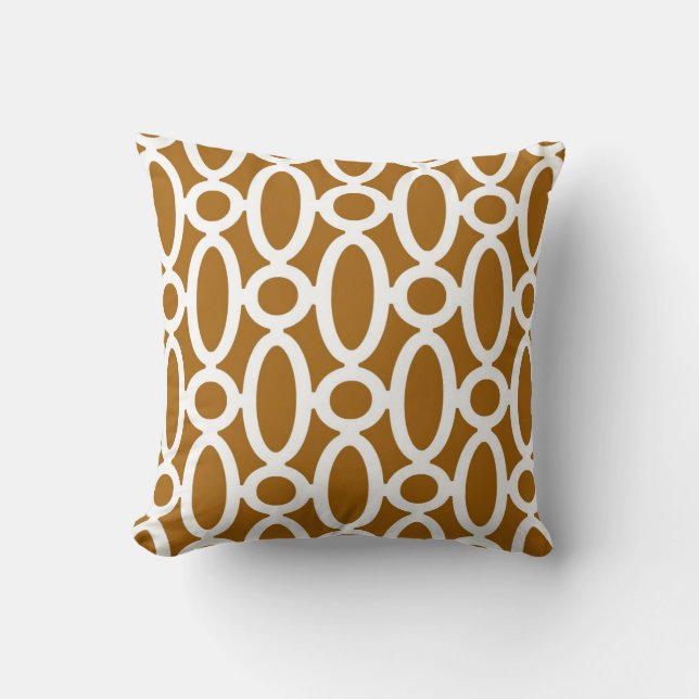 Modern Oval Links Pattern in Caramel and White Cushion (Front)