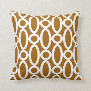 Modern Oval Links Pattern in Caramel and White Cushion