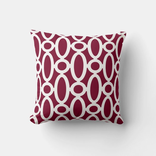 Modern Oval Links Pattern in Cranberry and White Cushion (Front)