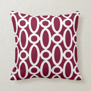Modern Oval Links Pattern in Cranberry and White Cushion