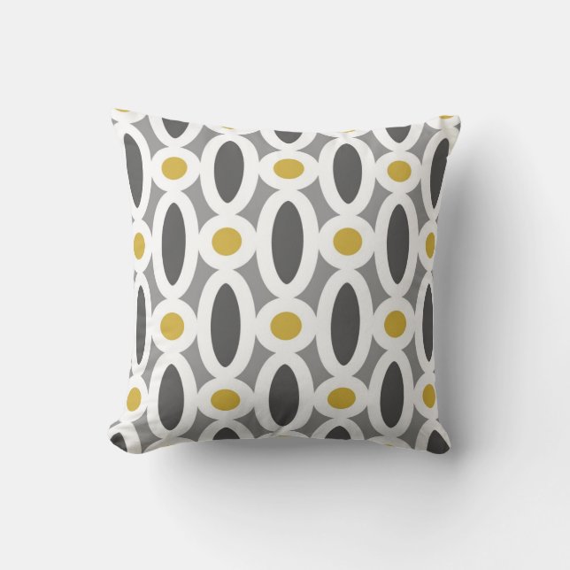 Modern Oval Links Pattern in Mustard and Grey Cushion (Front)