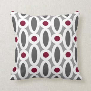 Modern Oval Links Pattern in Red and Grey Cushion