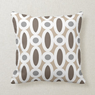 Modern Oval Links Pattern in Tan and Grey Cushion