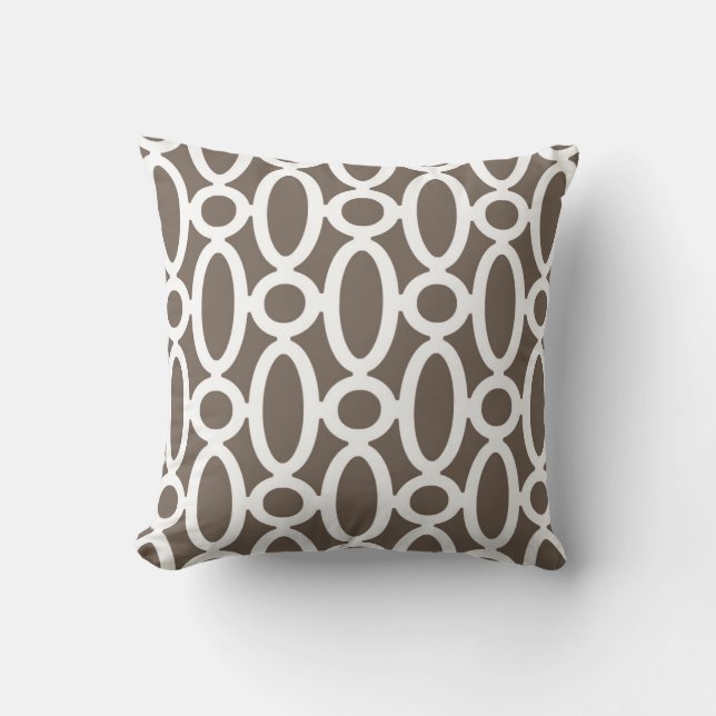 Modern Oval Links Pattern in Taupe and White Cushion (Front)