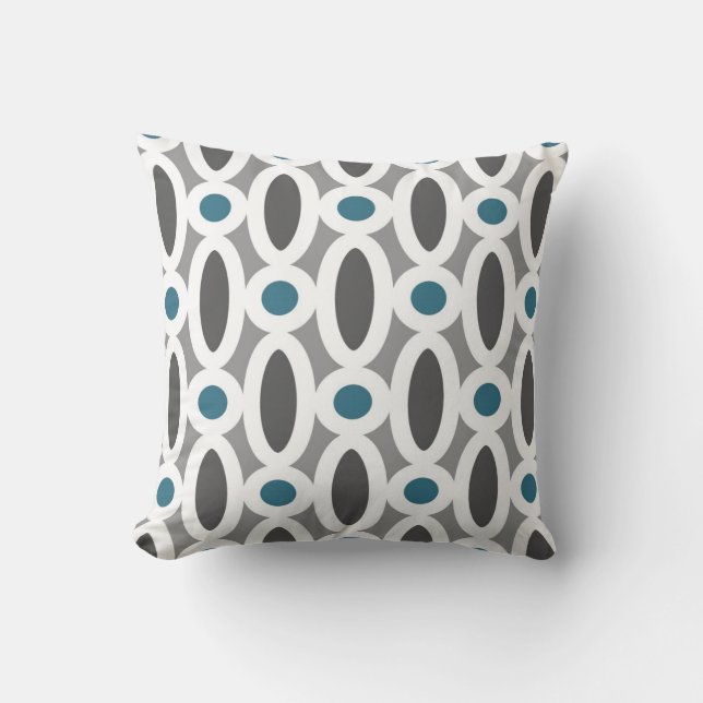 Modern Oval Links Pattern in Teal and Grey Cushion (Front)