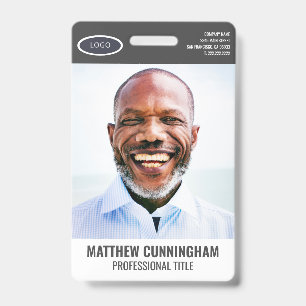 Modern Oval Logo  Employee Photo Name Barcode ID Badge