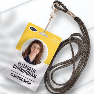 Modern Oval Logo Employee Photo Name Barcode ID Badge