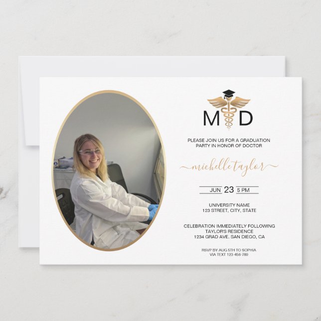 Modern Oval Photo MD Doctor of Medicine Graduation Invitation (Front)