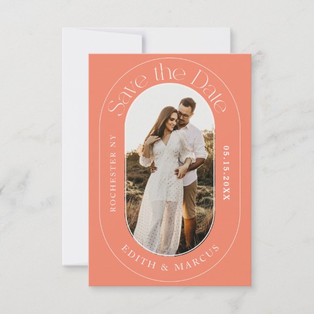 Modern Oval Photo Save the Date (Front)