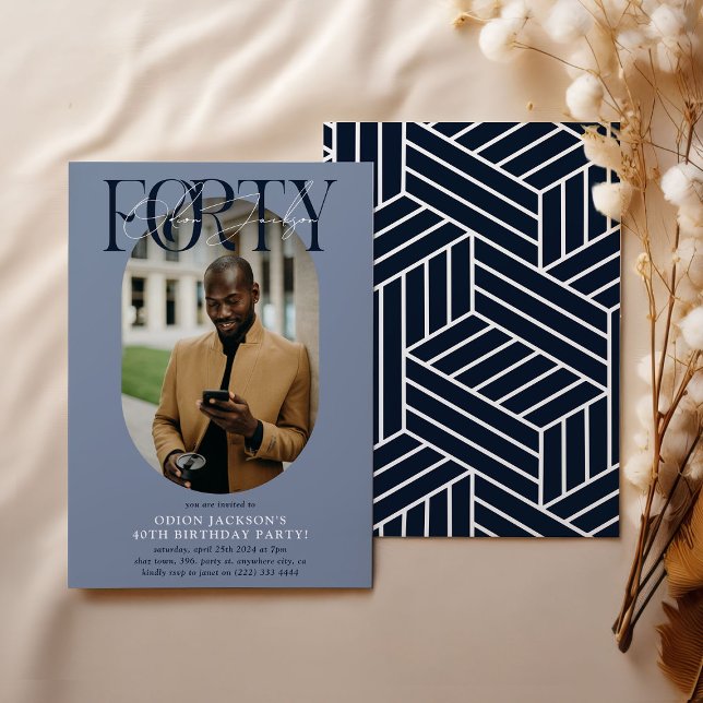 Modern Oval Photo & Signature 40th Birthday Invitation (Creator Uploaded)