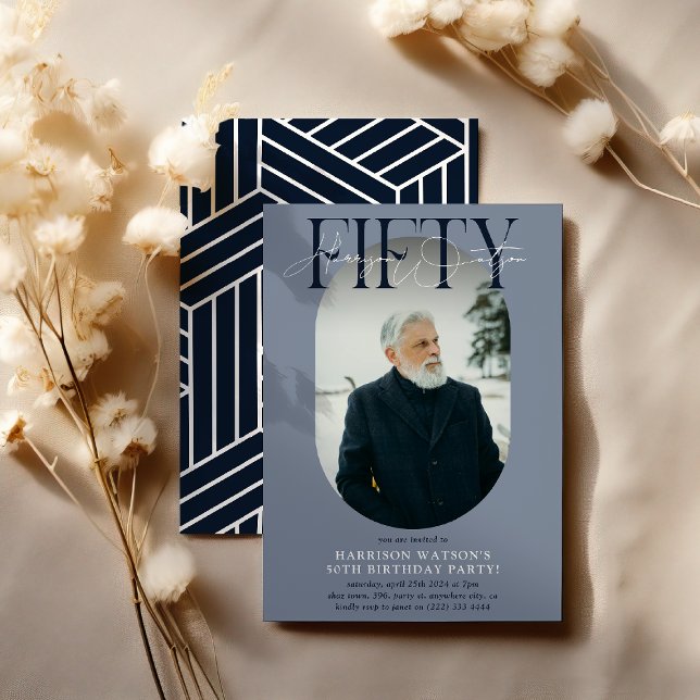 Modern Oval Photo & Signature 50th Birthday Invitation (Creator Uploaded)