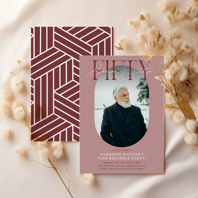 Modern Oval Photo & Signature 50th Birthday Invitation (Creator Uploaded)