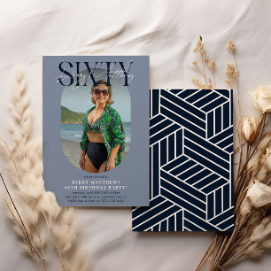 Modern Oval Photo & Signature 60th Birthday Invitation