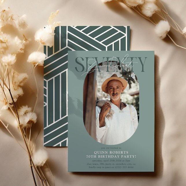 Modern Oval Photo & Signature 70th Birthday Invitation (Creator Uploaded)