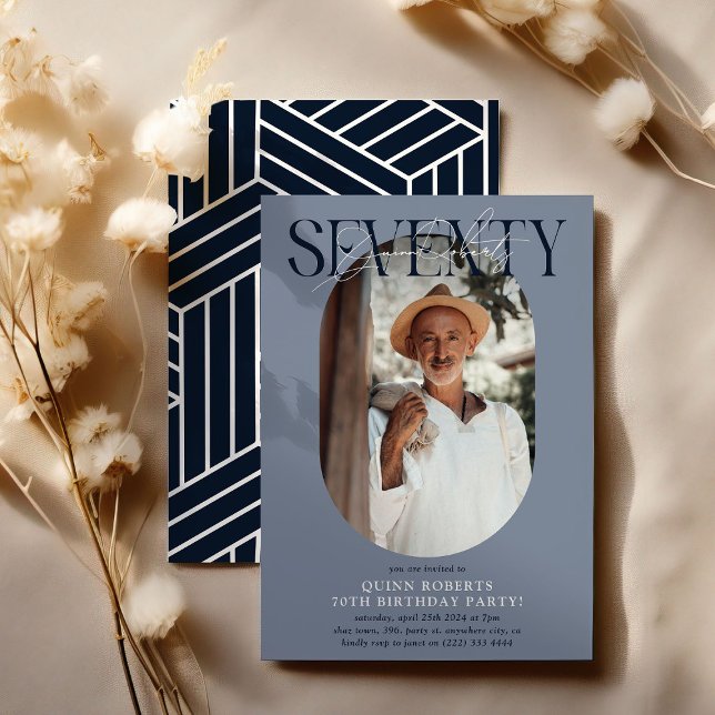 Modern Oval Photo & Signature 70th Birthday Invitation (Creator Uploaded)