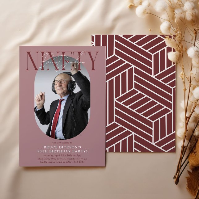Modern Oval Photo & Signature 90th Birthday Invitation (Creator Uploaded)