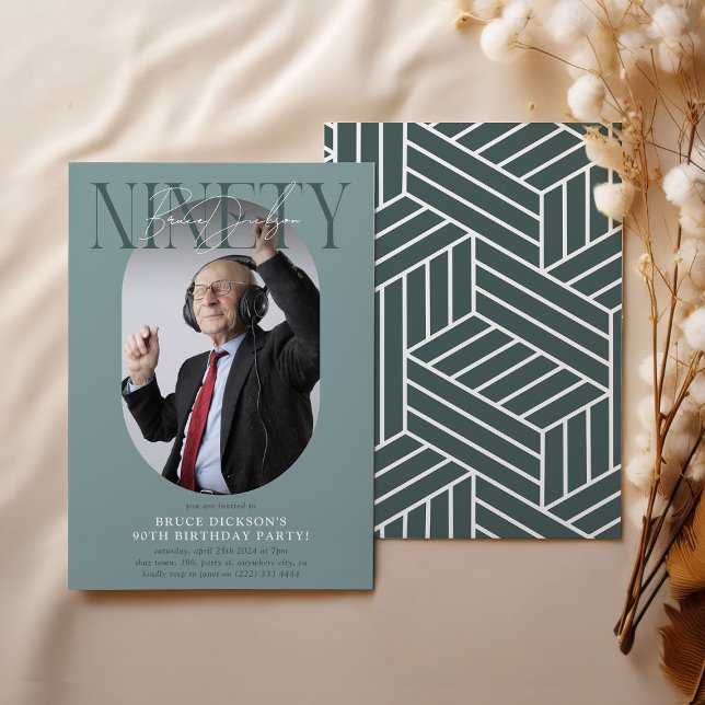 Modern Oval Photo & Signature 90th Birthday Invitation (Creator Uploaded)