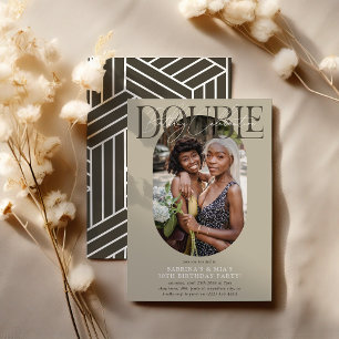 Modern Oval Photo & Signature Double Birthday Invitation