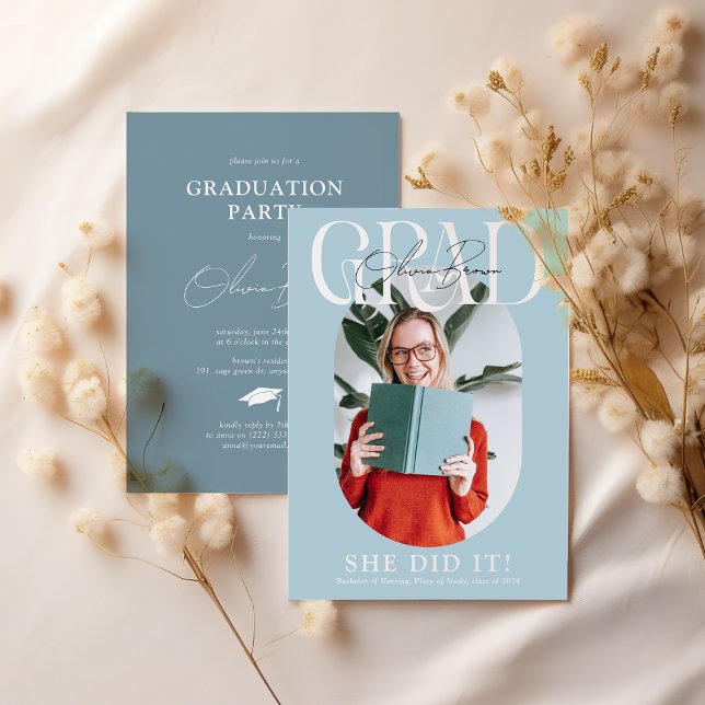 Modern Oval Photo & Signature Graduation Party  Invitation (Creator Uploaded)