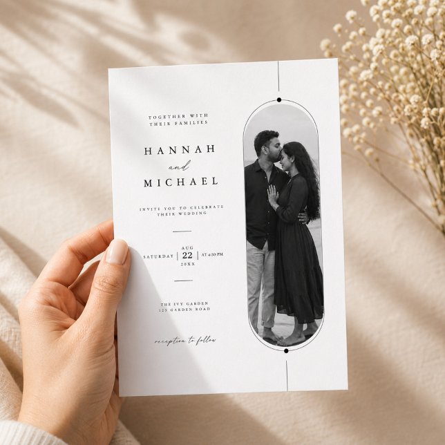 Modern Oval Photo Wedding Invitation Template . (Creator Uploaded)
