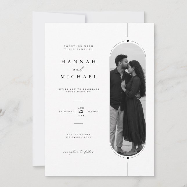 Modern Oval Photo Wedding Invitation Template . (Front)