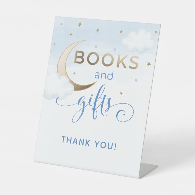 Modern Over the Moon Books and Gifts Pedestal Sign (Front)