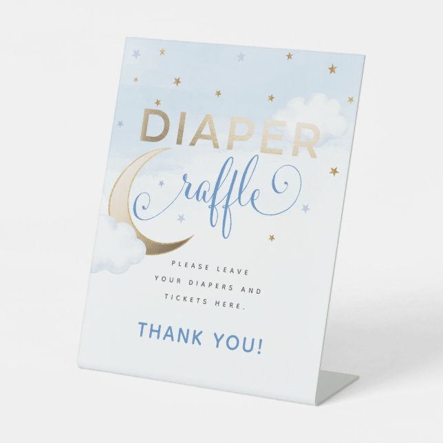 Modern Over the Moon Diaper Raffle Pedestal Sign (Front)