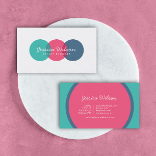 Modern Overlap Circles Teal Pink Blue Social Media Business Card