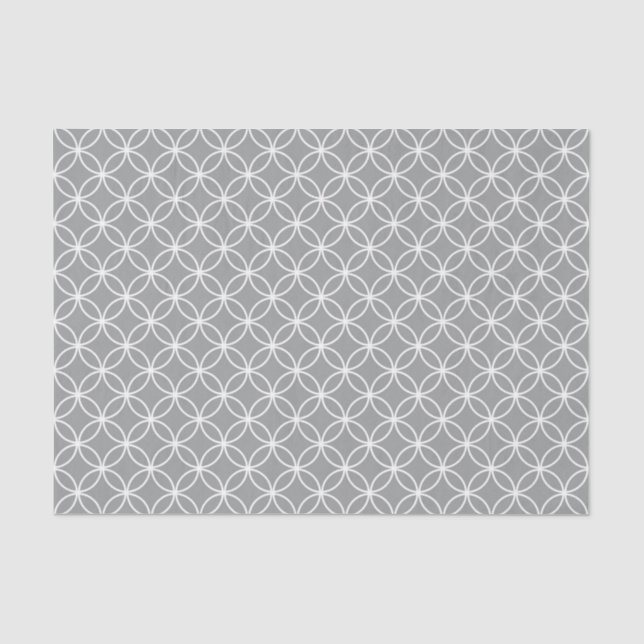 Modern Overlapping Circles Pattern Grey and White Tissue Paper (Front)