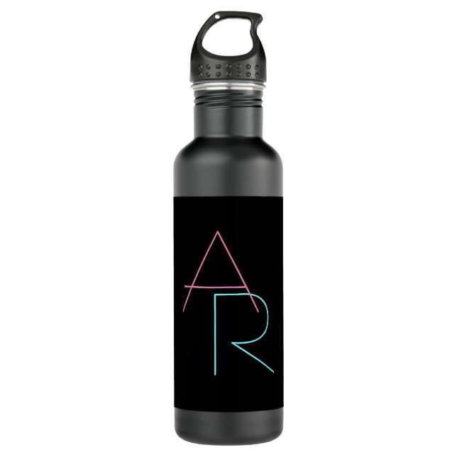 Modern Overlapping Initials | Pink Turquoise Black 710 Ml Water Bottle (Front)